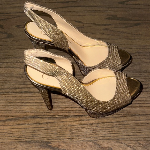 Jessica Simpson Shoes - Jessica Simpson Sparkle Gold Slingback Heels